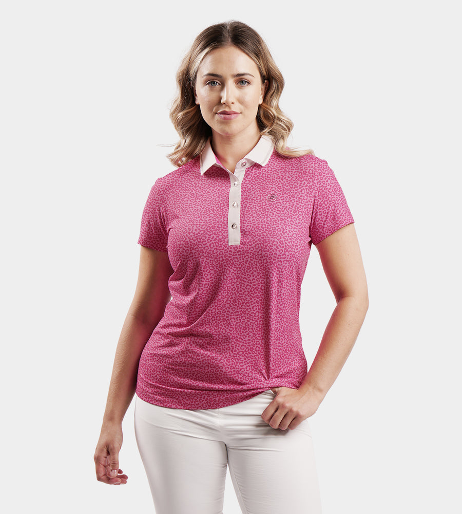 LADIES LEOPARD POLO - ROSA