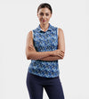 LADIES FLORAL SLEEVELESS POLO -MARINO SUAVE