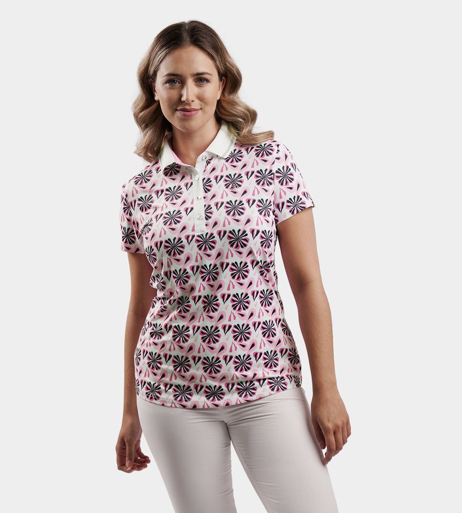 LADIES FLORAL POLO - BLUSH