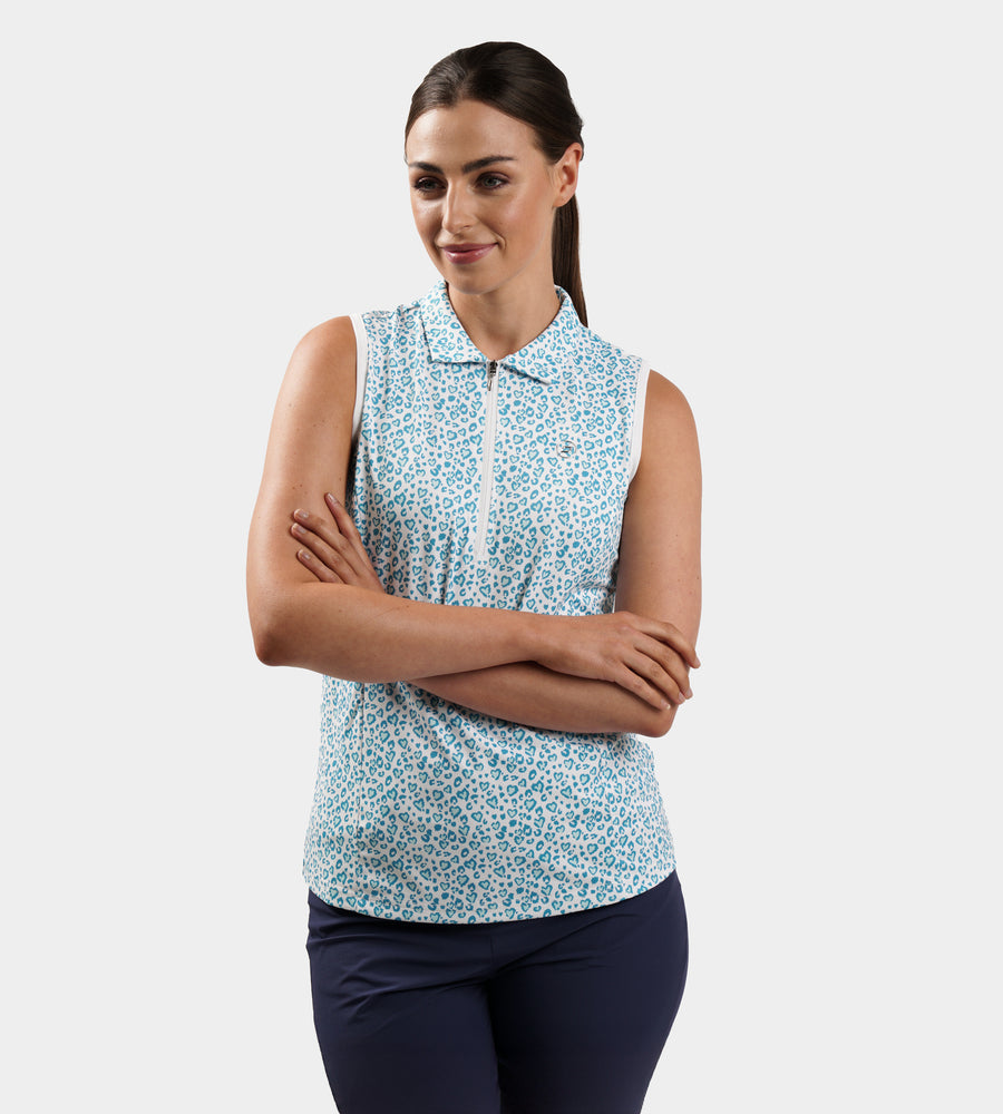 LADIES HEART SLEEVELESS POLO - VERDE ACQUA