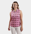 LADIES FLORAL SLEEVELESS POLO - ROSA