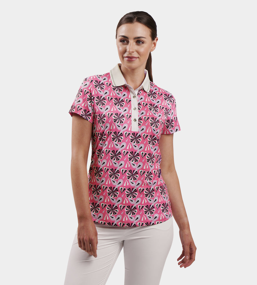 LADIES FLORAL POLO - ROSA