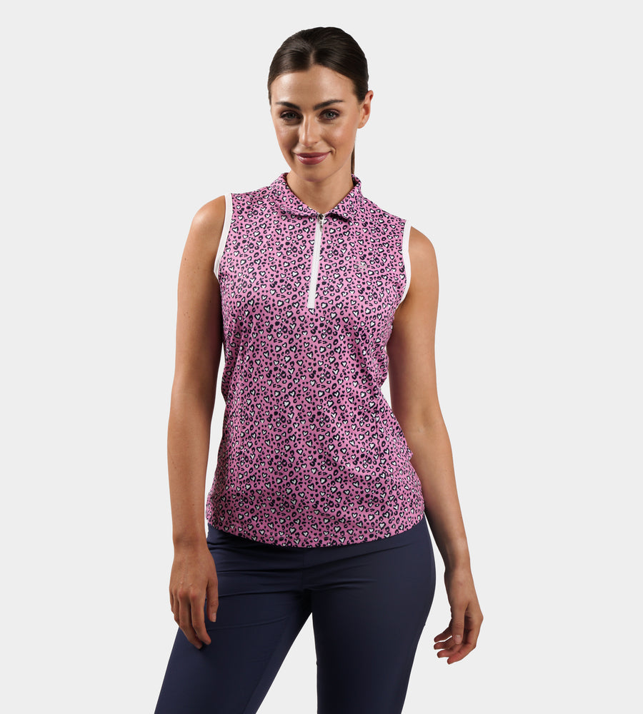 LADIES HEART SLEEVELESS POLO - ROSA/MARINO