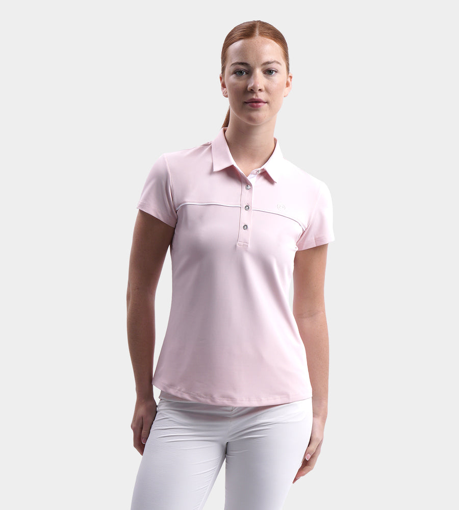 LADIES BLOCK PIQUE POLO - BLUSH