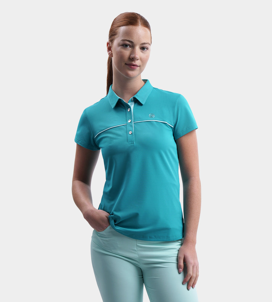 LADIES BLOCK PIQUE POLO - VERDE ACQUA