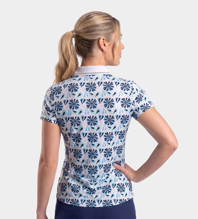 LADIES FLORAL POLO - BLAU