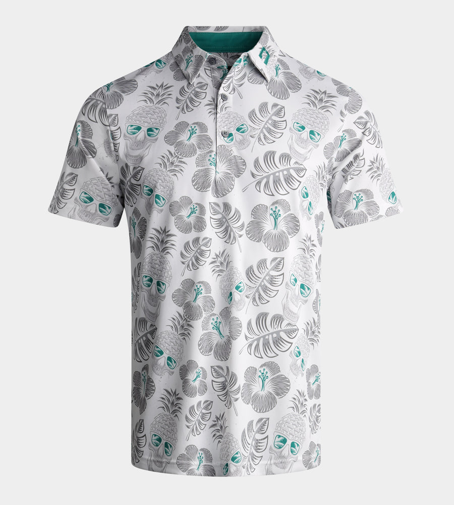 PINEAPPLE SKULL POLO - WIT / ZEEGROEN