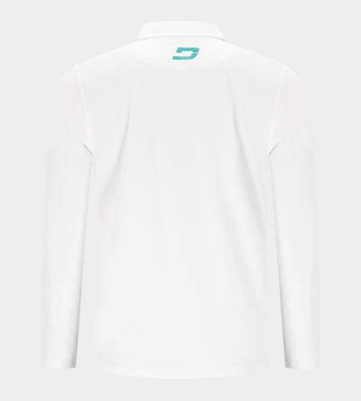 BLOCK PIQUE LONG SLEEVE POLO -WHITE/TEAL
