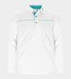 BLOCK PIQUE LONG SLEEVE POLO -WHITE/TEAL