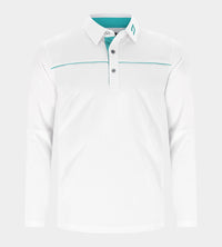 BLOCK PIQUE LONG SLEEVE POLO -WEISS/PETROL - 2XL