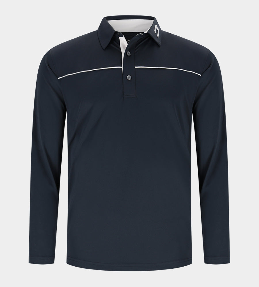 BLOCK PIQUE LONG SLEEVE POLO - BLACK/LIME | Golf Polo Shirts | Druids