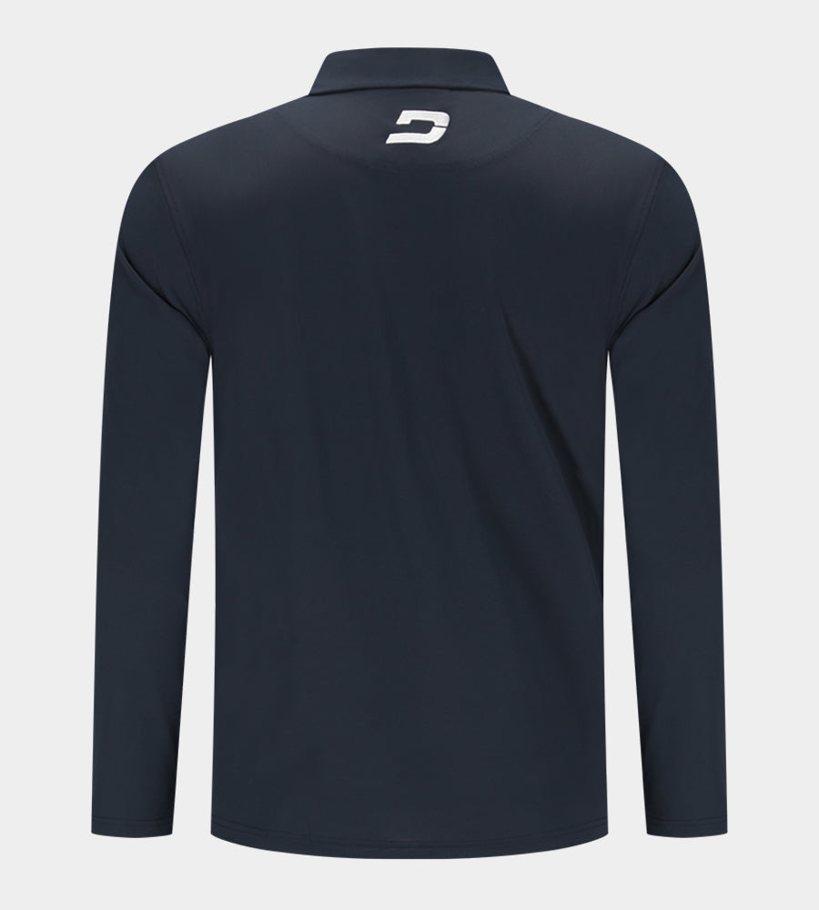 BLOCK PIQUE LONG SLEEVE POLO -NAVY/WHITE