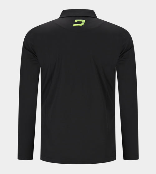 BLOCK PIQUE LONG SLEEVE POLO - BLACK/LIME | Golf Polo Shirts | Druids