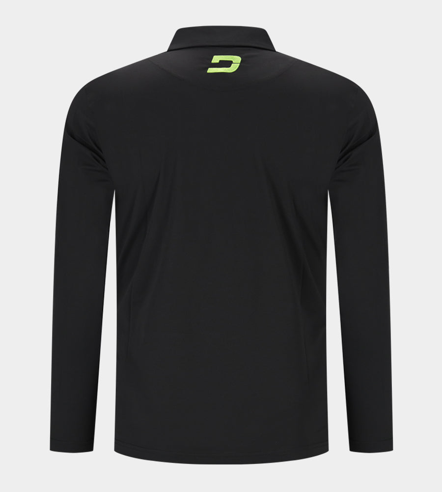 BLOCK PIQUE LONG SLEEVE POLO -BLACK/LIME