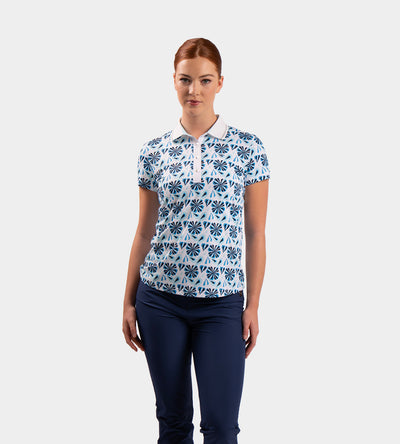 LADIES FLORAL POLO - BLEU