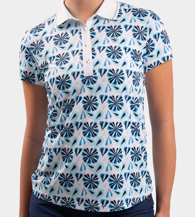 LADIES FLORAL POLO - BLEU