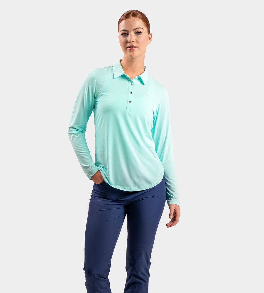 LADIES ELITE LONG SLEEVE POLO - MINTGROEN