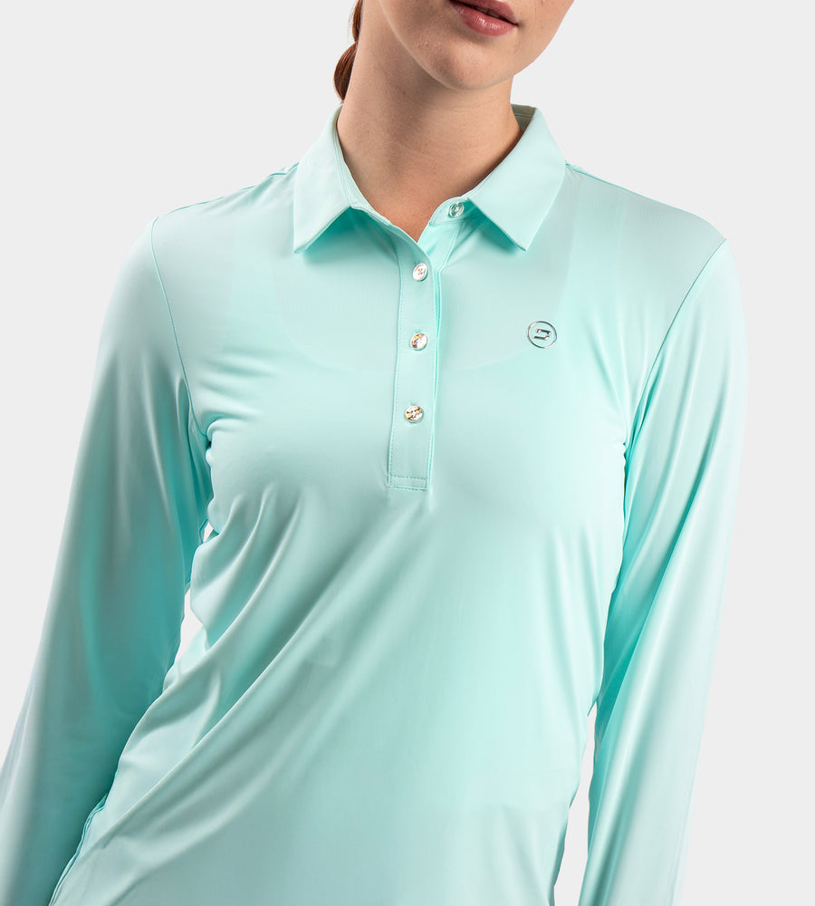 LADIES ELITE LONG SLEEVE POLO - MINTGROEN