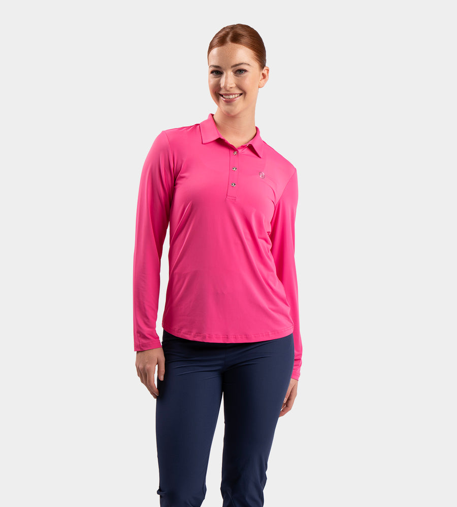 LADIES ELITE LONG SLEEVE POLO - ROZE