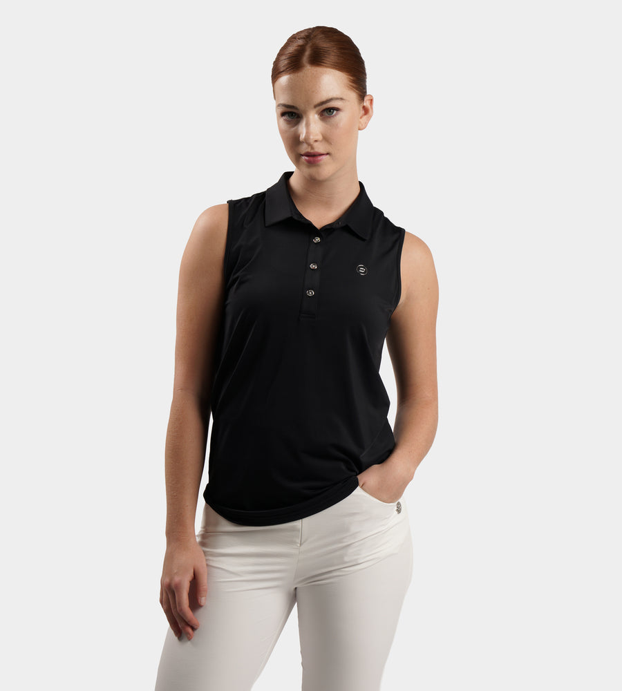 LADIES ELITE SLEEVELESS POLO - ZWART