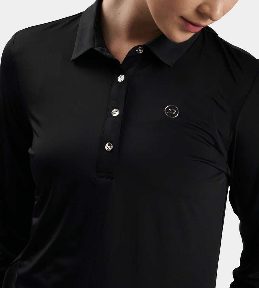 LADIES ELITE LONG SLEEVE POLO - ZWART