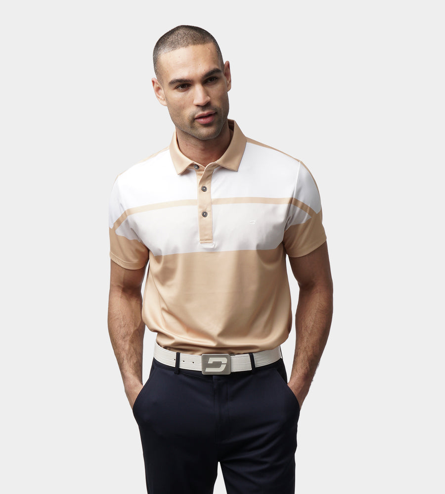 STRIPE PERFORMANCE POLO - GOLD