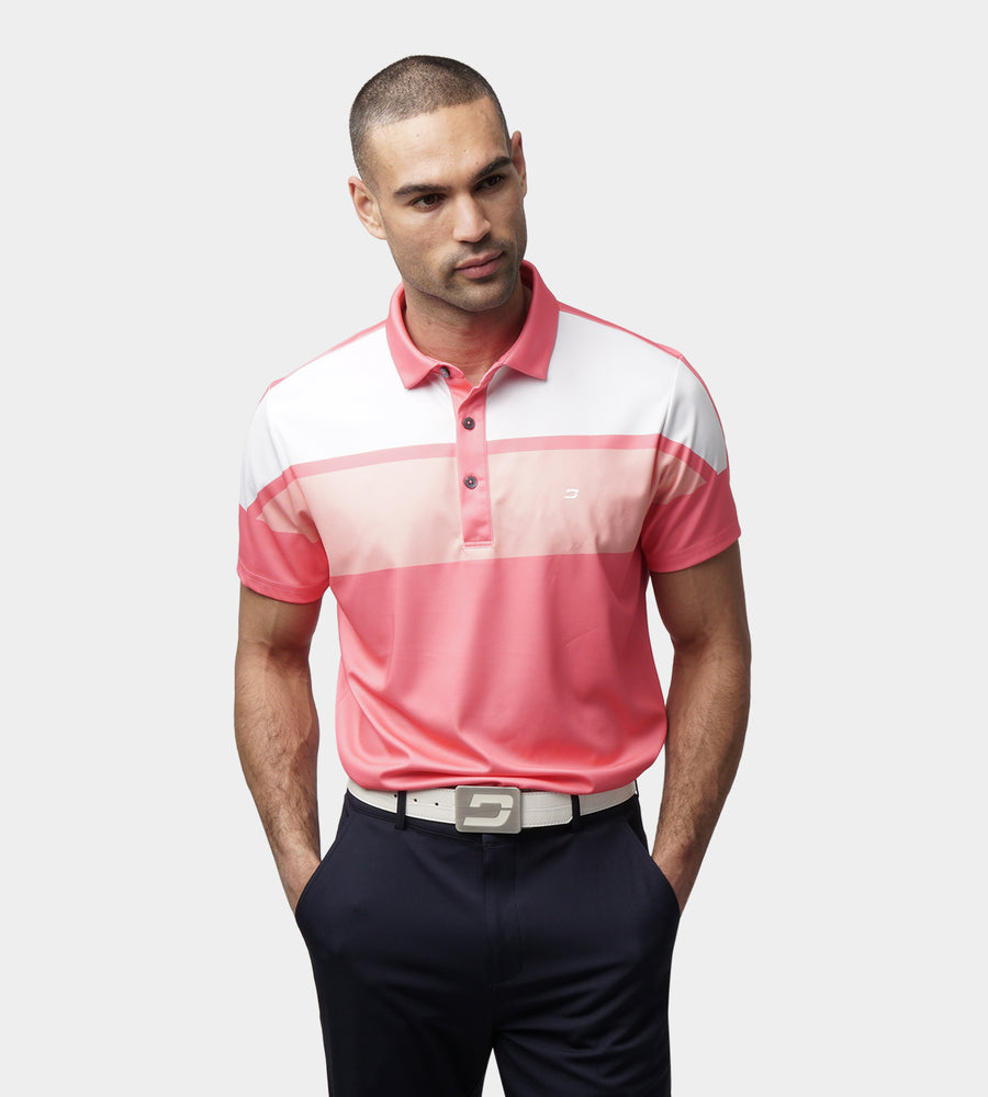 STRIPE PERFORMANCE POLO - CORAL