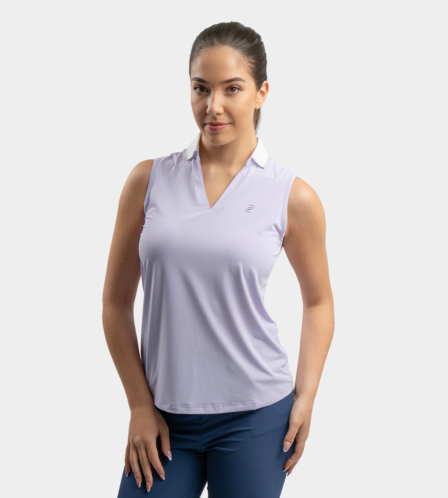 LADIES CLASSIC V NECK POLO - LAVENDAR