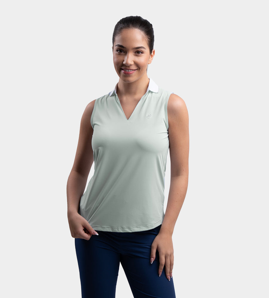 LADIES CLASSIC V NECK POLO - MINTGROEN