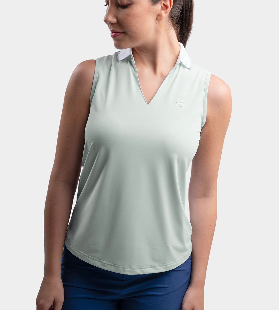 LADIES CLASSIC V NECK POLO - MINTGROEN