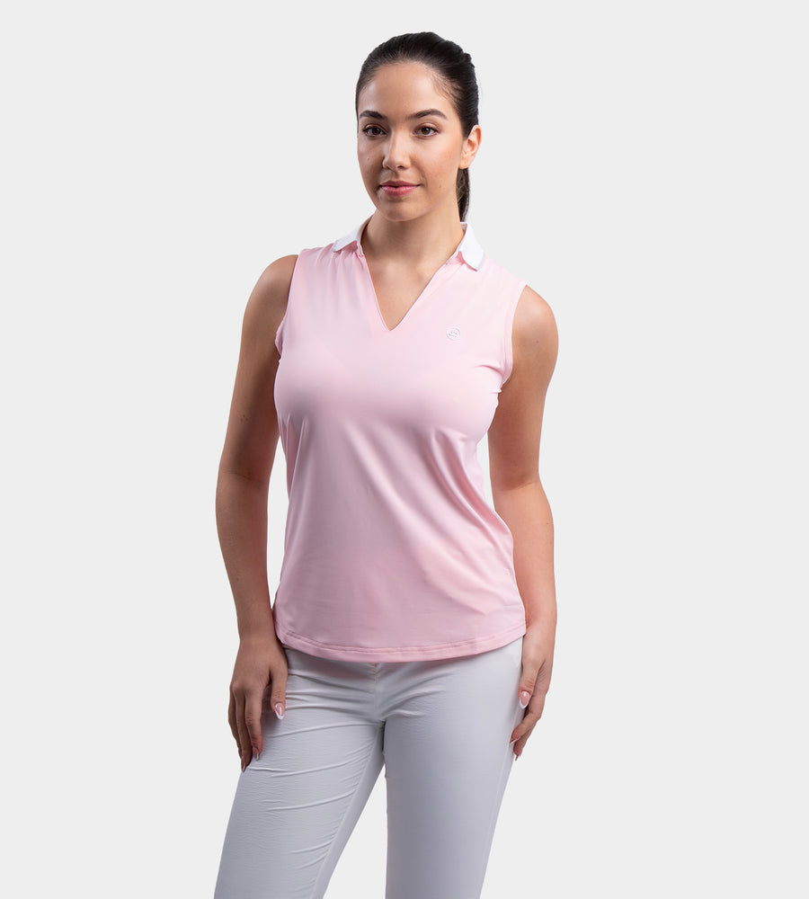 LADIES CLASSIC V NECK POLO - BLUSH