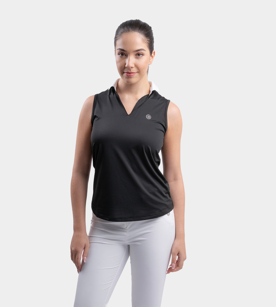LADIES CLASSIC V NECK POLO - ZWART