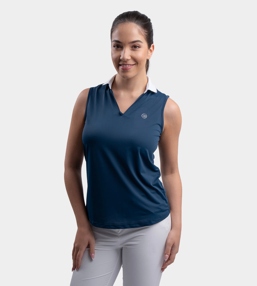 LADIES CLASSIC V NECK POLO - MARINEBLAUW