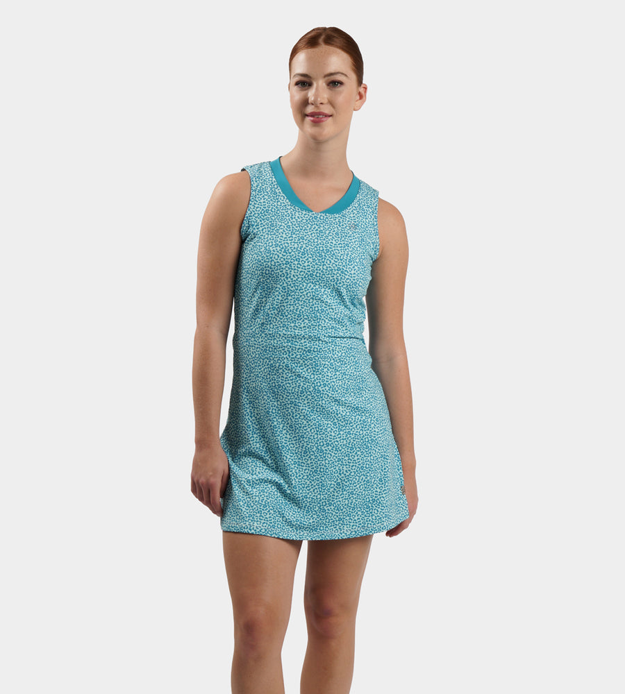 LADIES AURA DRESS - LEOPARD VERDE ACQUA