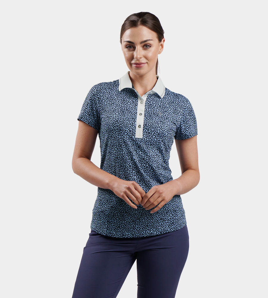 LADIES LEOPARD POLO - BLAUW