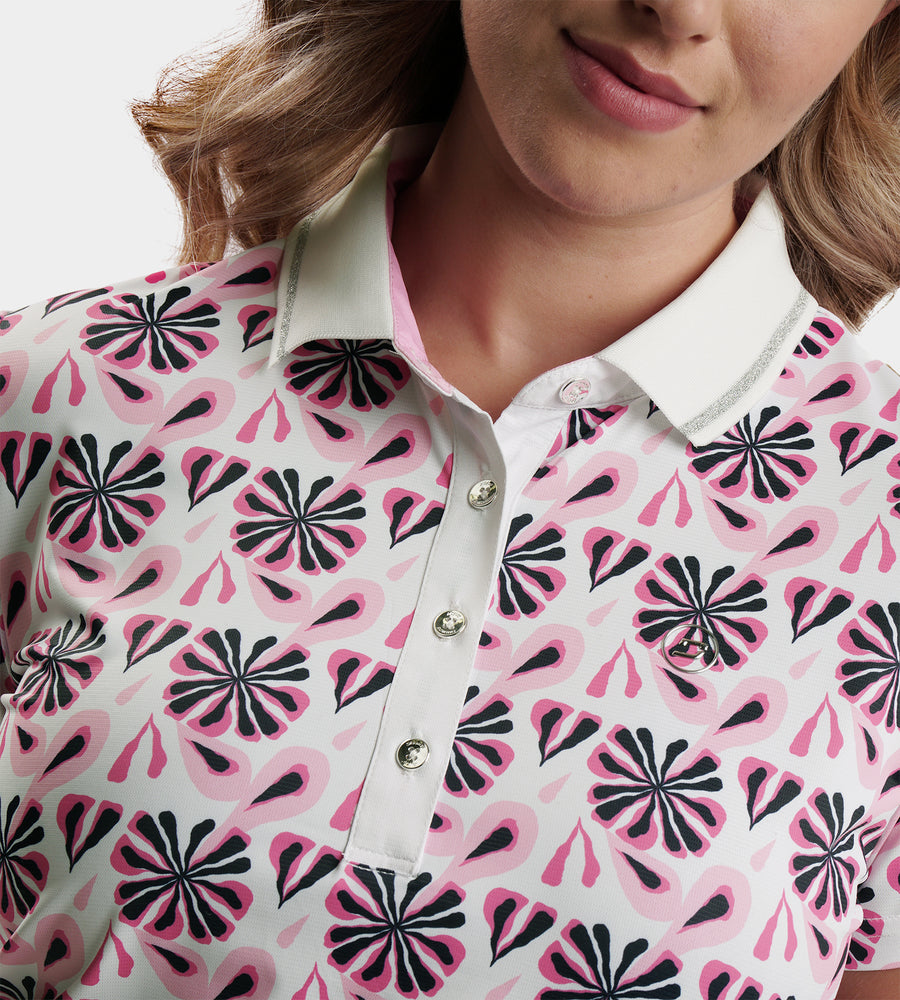 LADIES FLORAL POLO - BLUSH