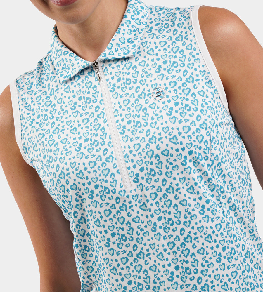 LADIES HEART SLEEVELESS POLO - ZEEGROEN