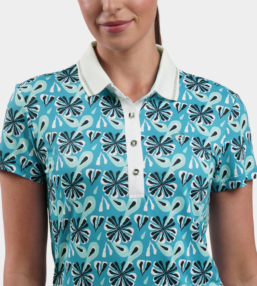 LADIES FLORAL POLO - ZEEGROEN