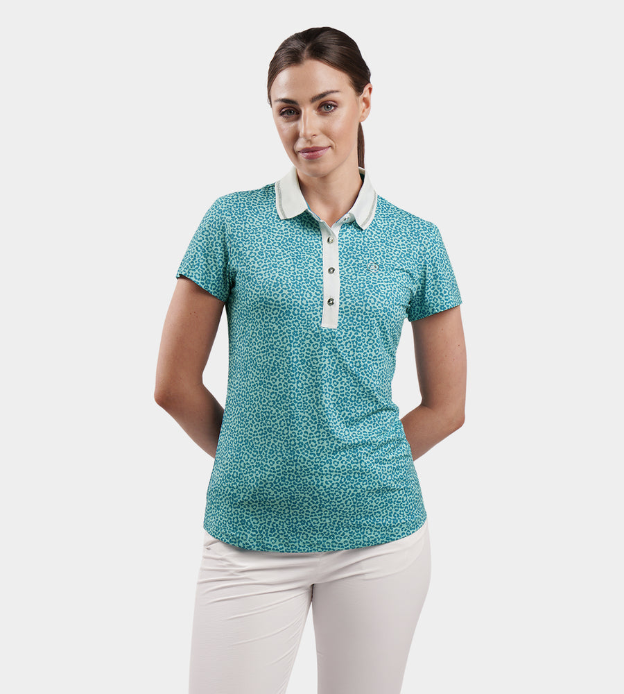 LADIES LEOPARD POLO - ZEEGROEN
