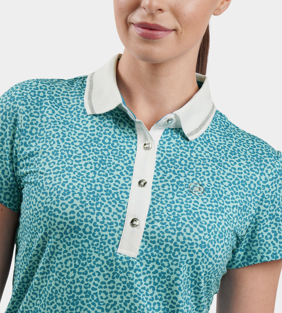 LADIES LEOPARD POLO - ZEEGROEN