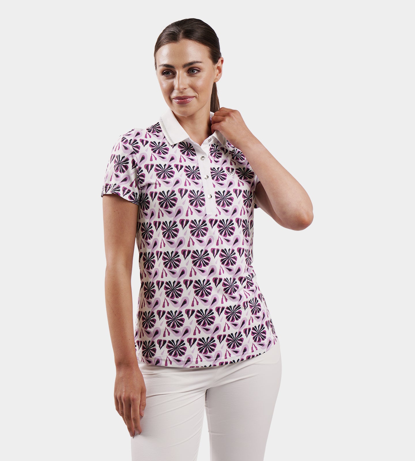 LADIES FLORAL POLO - LILA