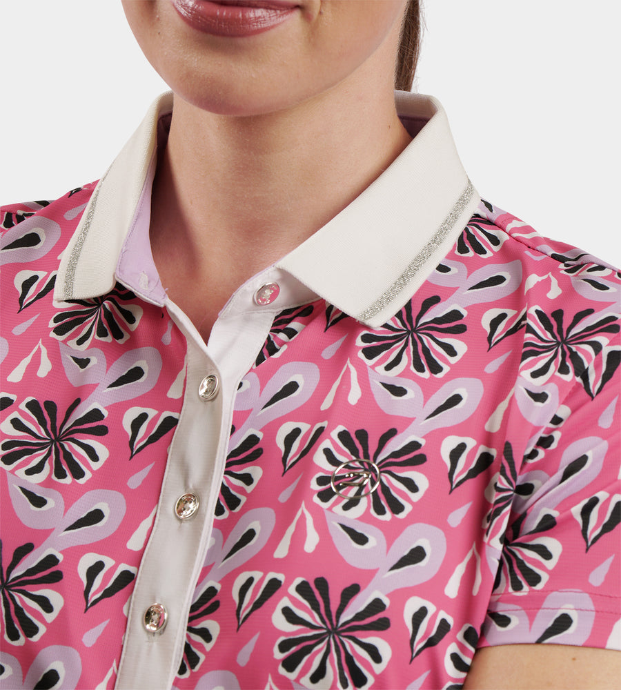 LADIES FLORAL POLO - ROZE