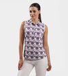 LADIES FLORAL SLEEVELESS POLO - POURPRE