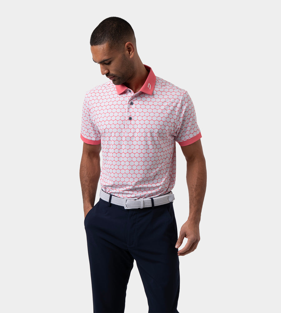 HEXA PREPPY POLO - WHITE/ CORAL