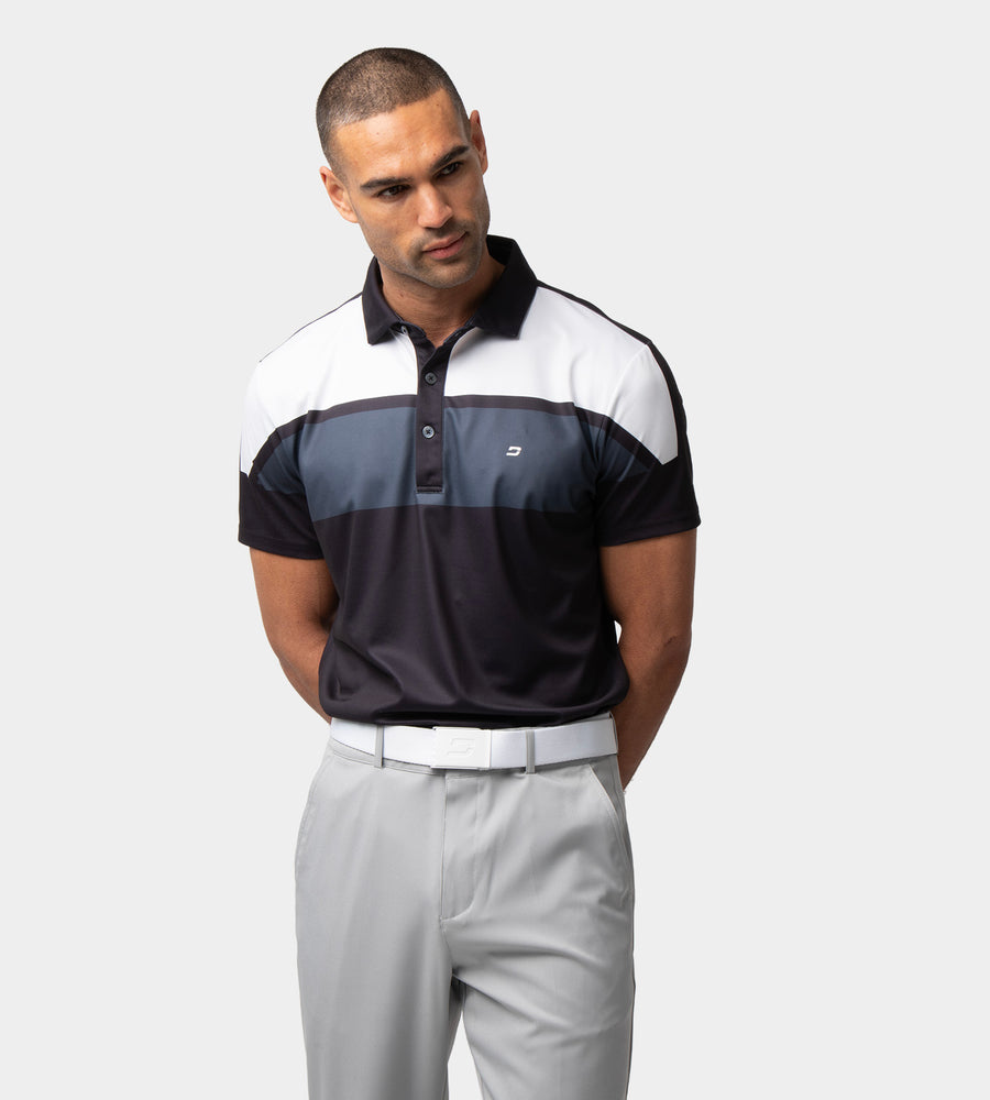STRIPE PERFORMANCE POLO - BLACK