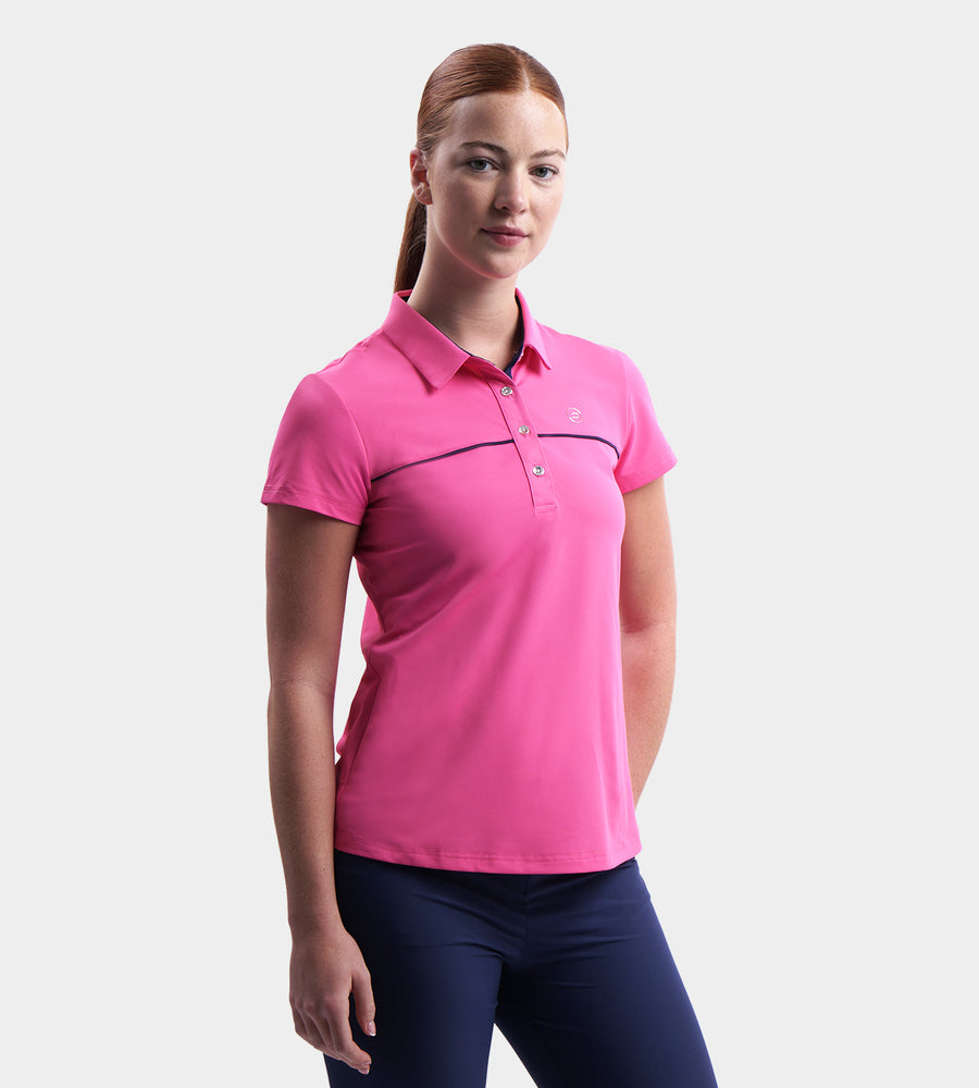 LADIES BLOCK PIQUE POLO - ROZE