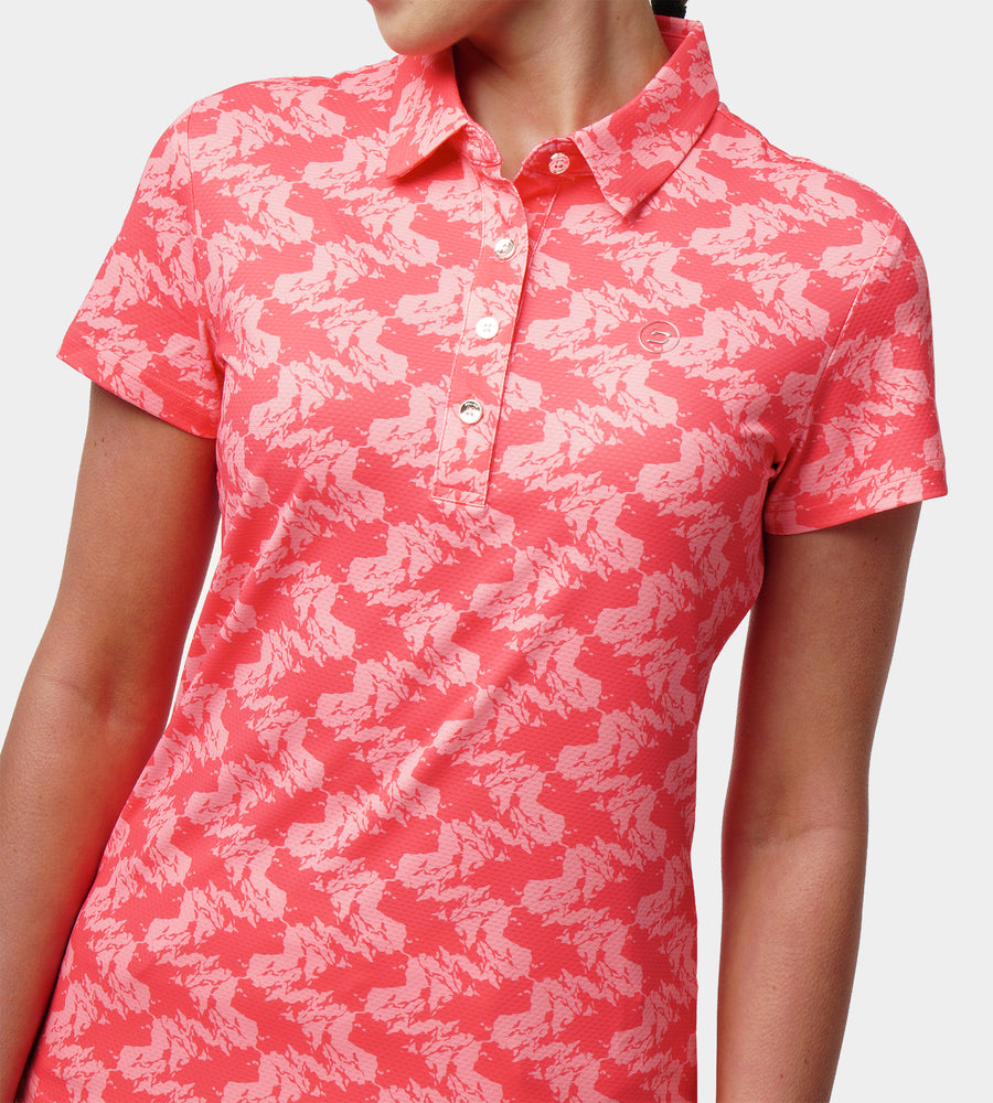 LADIES ABSTRACT EMOTIVE POLO - CORAL