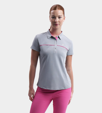 LADIES BLOCK PIQUE POLO - GRIS