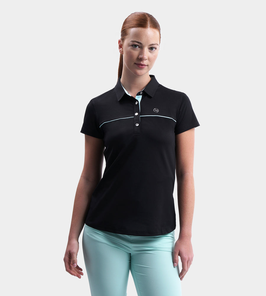 LADIES BLOCK PIQUE POLO - ZWART