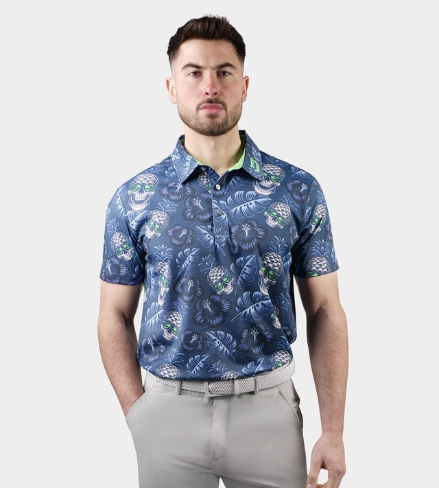 PINEAPPLE SKULL POLO - MARINEBLAUW / LIMOEN